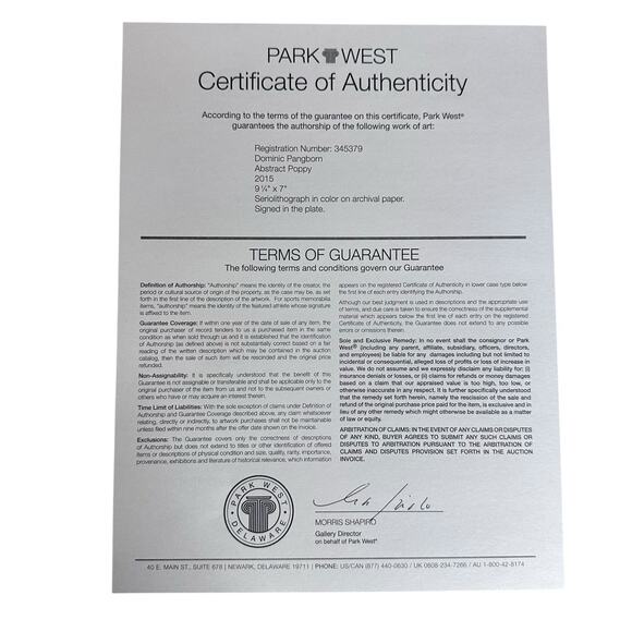 Dominic Pangborn Abstract Poppy Seriolithograph Signed in Plate Park West COA - Picture 5 of 7